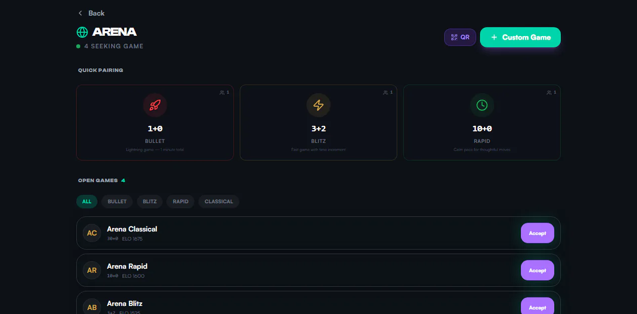 Toguz Arena matchmaking screen with rated game options