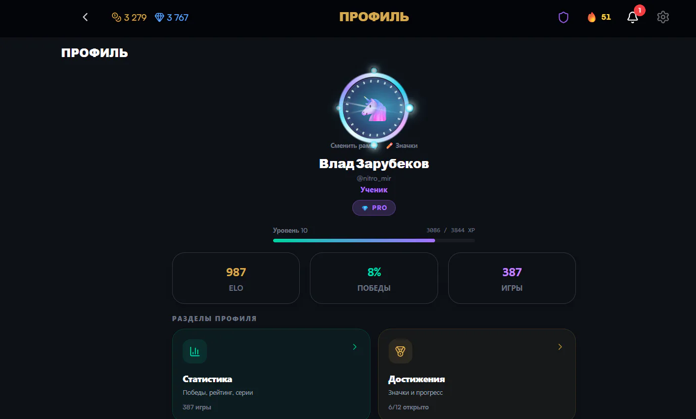 Профиль Toguz Arena с рейтингом игрока