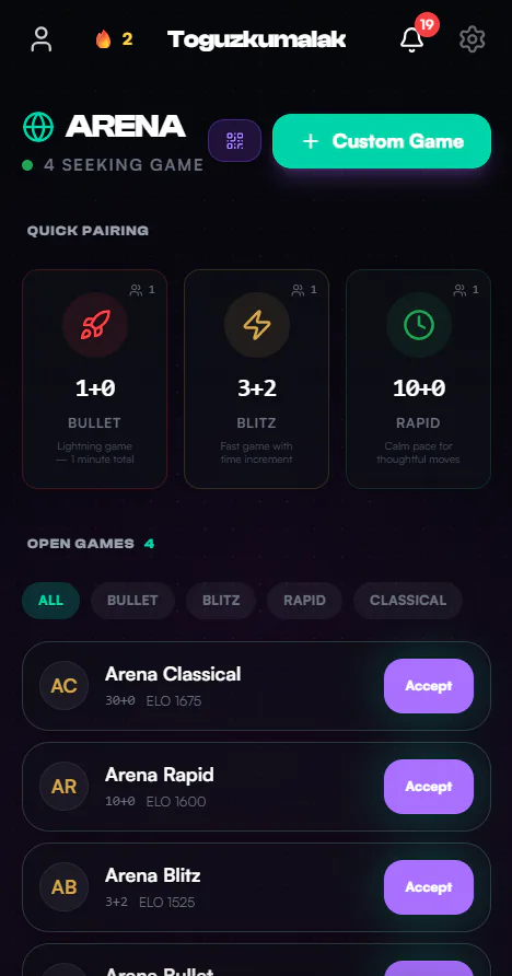 Toguz Arena arena screen on a mobile phone